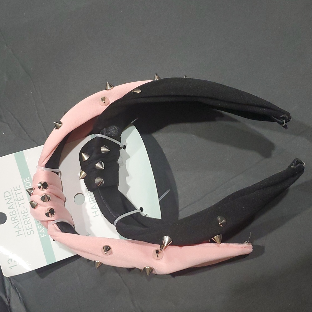 2pack Pink and black fabric spiky‎ metal studded knotted headbands new